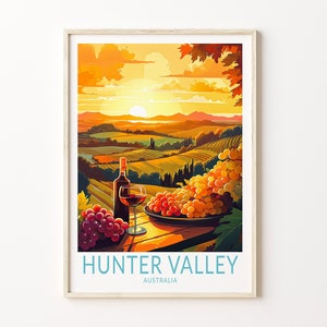 Impressão de viagem de Hunter Valley, pôster do pôr do sol da Austrália, arte de parede de Hunter Valley Austrália, pôster de viagens da cidade, presentes personalizados