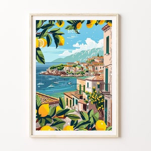 Cartel de la ciudad de Sicilia Italia, arte de la pared de Italia, impresión de la costa de viaje de Sicilia Italia, cartel de viaje, regalos personalizados, regalo de boda