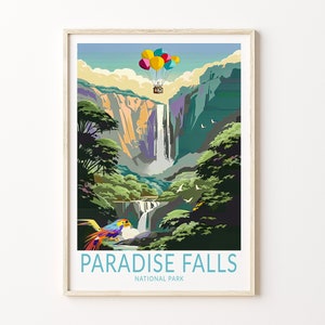 Paradise Falls Reise Poster, Nationalpark Wandkunst, Up Balloon House Poster, Film Kunstdruck, Wohnkultur, personalisierte Geschenke