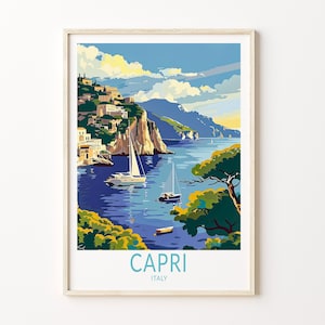 Affiche Capri Italie, décoration murale ville Italie, affiche Côte italienne de Capri, affiche de voyage, cadeau d'anniversaire, cadeaux personnalisés