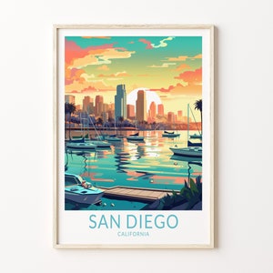 San Diego California Travel Poster, San Diego Travel Wall Poster Print, California coast Wall Art, San diego Wall Art Gallery