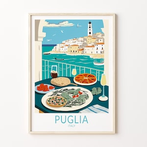 Puglia Italy Travel Poster, Puglia Travel Print, Italy Puglia City Wall Art, Italian Food Travel Poster, Food and Travel Wall Art