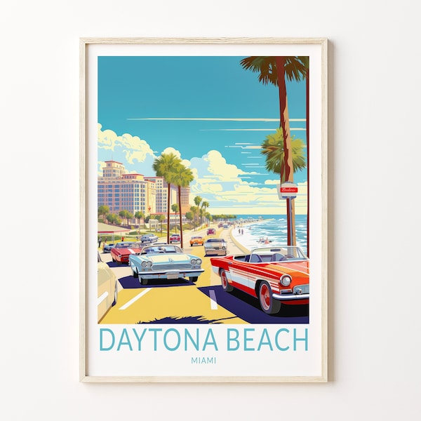 Daytona Beach Miami Florida Poster Wall Art, Miami Travel Poster, Daytona Beach Travel Poster, Beach Home Decor, Traveler Gift