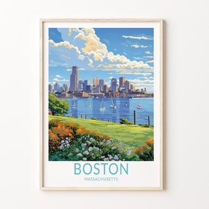 Boston Travel Print, Boston City Travel Poster, Boston Travel Wall Art, City Skyline Artwork, Boston Massachusetts Travel Poster