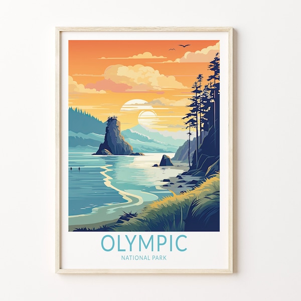 Olympic National Park Travel Poster, Olympic National Parks Travel Poster Print, National Parks Wall Art, Washington State Travel Poster