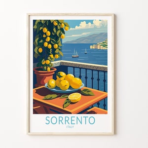 Sorrento Italy Lemon Coast Travel Print, Sorrento Italy Lemons Travel Poster Print, Sorrento Wall Art, Fruit Travel Wall Decor