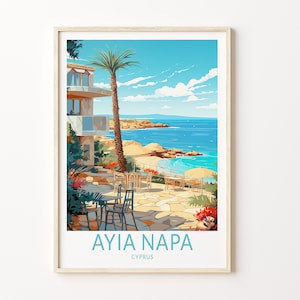 Ayia Napa Cyprus Travel Poster, Ayia Napa Cyprus Travel Art Poster, Home Decor Wall Art, City Travel Print, Travel Illustrations