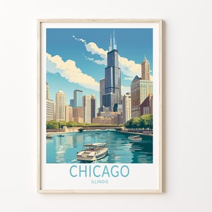 Chicago Travel Poster, Chicago Poster Print, Chicago City Wall Art, Chicago Illinois Travel Wall Art, Traveler Poster Home Decor