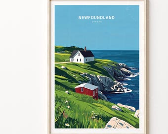 Póster de viaje a la isla de Terranova, póster de viaje a Canadá, póster minimalista, póster personalizado, póster de viaje a la isla de Terranova