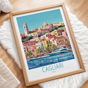 Póster de viaje a Cagliari, Italia, arte mural de la ciudad de Cagliari, impresión de viaje a Cagliari, Cerdeña, regalos personalizados, regalo de cumpleaños