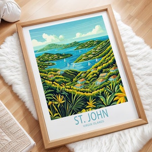 St. John Caribbean Travel Poster, Virgin Islands Wall Art, Saint John Virgin Islands Print, Personalised Gifts, Home Decor, Birthday Present
