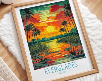 Everglades Florida Travel Poster, Florida Wall Art, Everglades National Park Print, Sunset Poster, Home Decor, Birthday Present