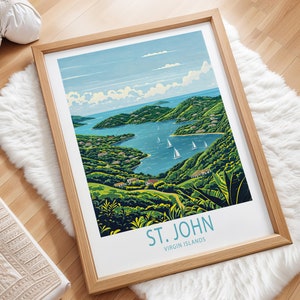 Saint John Caribbean Travel Poster, Virgin Islands Wall Art, St. John Virgin Islands Print, Personalised Gifts, Home Decor, Wedding Present