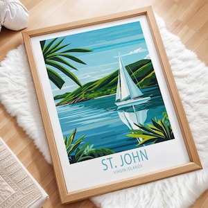 St. John Virgin Islands Travel Poster, Virgin Islands Wall Art, Saint John Caribbean Sea Print, Home Decor, Custom Travel Poster