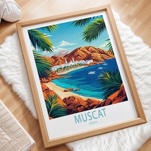 Muscat Oman Travel Poster, Oman Arabia Wall Art, Muscat Arabia Coast Print, Home Decor, Personalised Gifts, Birthday Present