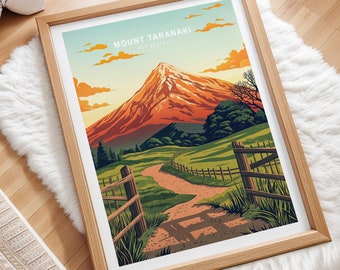 Taranaki Poster Mountain New Zealand Travel Poster Egmont National