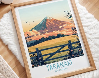 Taranaki Poster Mountain New Zealand Travel Poster Egmont National
