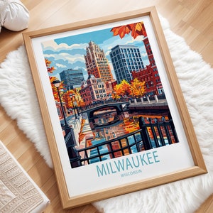 Milwaukee Wisconsin Travel Poster, Wisconsin Wall Art, Milwaukee Print, Home Decor, Personalised Gifts, Birthday Present