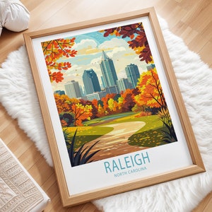 Raleigh North Carolina Travel Poster, Raleigh Print, North Carolina Wall Art, Personalised Travel Poster, Home Decor, Birthday Gifts
