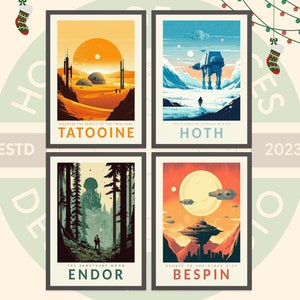 Star Wars Poster zum Sparen - 4 Drucke Von Star Wars Trilogy Reisedrucken, Hoth, Bespin, Endor, Tatooine Star Wars Retro Reiseposter