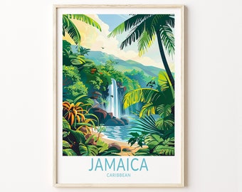 Jamaica Travel Poster, Jamaica Caribbean Wall Art Print, Jamaica Coast Wall Decor, Personalized Travel Poster, Wedding Present
