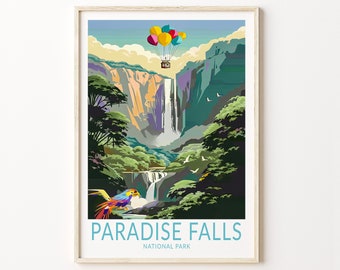Paradise Falls Travel Poster, National Park Wall Art, Up Balloon House Poster, Movie Art Print, Home Decor, Personalised Gifts