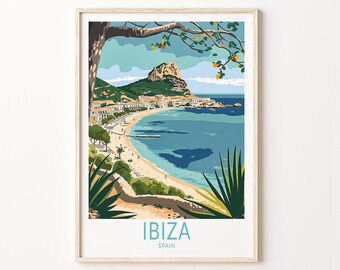 Pôster de viagem de Ibiza, arte de parede de Ibiza da Espanha, impressão da costa de Ibiza, pôster de viagem da cidade, pôster da Espanha, presentes personalizados, presente de casamento