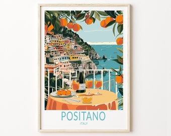 Positano Italy Travel Print, Italy Positano Wall Decor, Positano Orange Drink Print, Italy Gifts, Personalised Gifts, Travel Poster