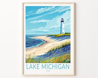 Lake Michigan Travel Poster, USA Wall Art Decor, Lake Michigan Coast Print, USA Custom Travel Poster, Home Decor, Birthday Present