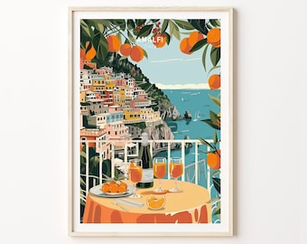 Amalfi Travel Print, Italy Amalfi Wall Art, Amalfi Orange Poster, Italy Travel Gifts, Amalfi Italy Travel Poster, Personalised Gifts