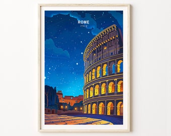 Rome Travel Print, Italy Rome Wall Decor, Rome Colosseum Night Print, Italy Colosseum Poster, Italy Rome Gift, Wedding Present