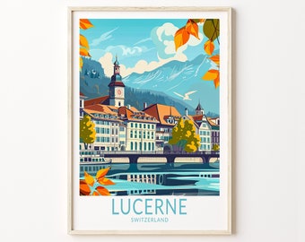 Poster di viaggio Svizzera Lucerna, stampa poster Svizzera, stampa di viaggio personalizzata Svizzera Lucerna, poster di viaggio personalizzato