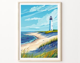 Lake Michigan USA Poster, USA Wall Art, Lake Michigan USA Coast Wall Decor, Home Decor, Personalised Gifts, Birthday Present