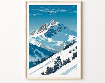 Big Sky Travel Poster, Montana Big Sky Poster, Montana Wall Art, Big Sky Winter Print, Personalised Gifts, Birthday Present