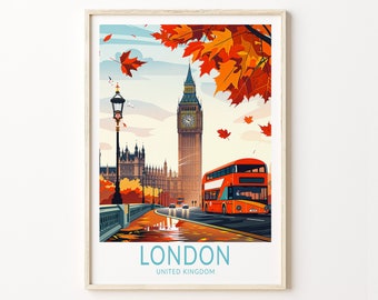 London Travel Poster, London Uk Wall Art, Travel Poster, Westminster Bridge, Big Ben, Wedding Gift, Birthday Present, Custom Text