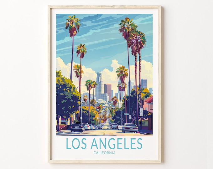 Los Angeles Travel Poster, California City Print, Los Angeles Wall Art Decor, City Travel Poster, Wedding Gift, Birthday Present