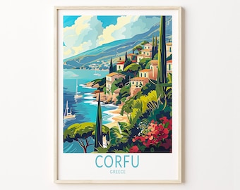 Corfu Greece Print, Greece City Wall Art Poster, Corfu Greece Travel Poster, Home Decor, Honeymoon Gifts, Personalised Present