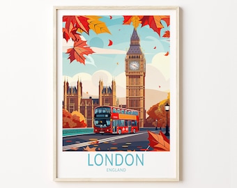 Cartel de Londres, Arte de la pared de Inglaterra, Cartel del Puente Big Ben de Londres, Cartel de viaje de Londres Inglaterra, Regalo de viaje de Londres Reino Unido
