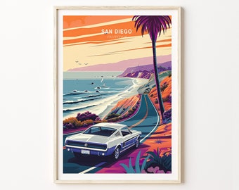 Impresión de San Diego, Arte de la pared de California, Cartel de la puesta de sol de San Diego, Cartel de viaje de California San Diego, Impresión de la costa, Regalo de cumpleaños