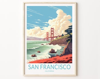 San Francisco Travel Print, San Francisco Travel Poster Print, California Golden Gate Bridge Wall Art, Travel Wall Decor