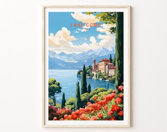 Cartel de viaje del lago Como, impresión del cartel del lago Como Italia, impresión de viaje personalizada del lago Como, cartel de viaje personalizado, regalos de cumpleaños