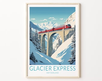 Glacier Express Switzerland Travel Print, Glacier Express Travel Poster Print, Switzerland Train Travel Wall Art, Glacier Express