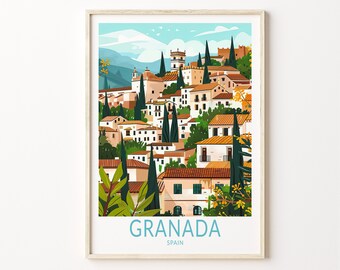 Granada España Travel Print, Spain Travel Wall Art, Granada Custom Travel Home Decor, Regalos personalizados, Regalo de cumpleaños