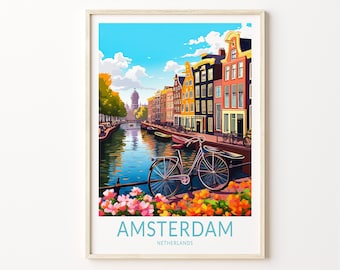 Amsterdam City Travel Print, Amsterdam Netherlands Travel Poster Print, Amsterdam City Wall Art, Amsterdam Travel Wall Decor