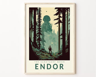 Star Wars Endor Travel Poster, Retro Travel Print,  Tatooine, Hoth, Bespin A New Hope Empire Strikes Back, Star Wars Original Trilogy Prints