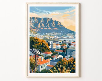 Póster de viaje de Ciudad del Cabo, arte mural de viaje a Sudáfrica, decoración de pared de Ciudad del Cabo, regalo de viaje a Sudáfrica, regalo de cumpleaños