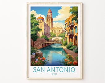 San Antonio Texas Travel Print Wall Art, Cartel de viajes de San Antonio Texas, Impresión de viajes de Texas, Decoración del hogar del viajero, Regalo del viajero