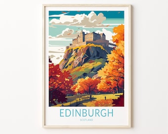 Edinburg Scotland Travel Print, Edinburgh Poster Print, Edinburgh Castle Wall Art, Scotland Edinburgh Wall Decor