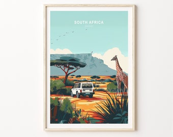 Affiche de voyage en Afrique du Sud, affiche de voyage safari, oeuvre d'art murale voyage en Afrique du Sud, cadeaux safari, cadeaux personnalisés, décoration d'intérieur