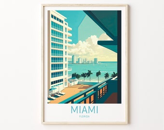 Miami Florida Reise-Druck Wandkunst, Miami Reise-Plakat, Florida Reise-Plakat, Miami Travel Home Dekor Wandkunst